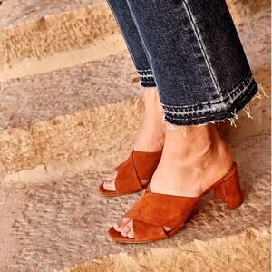 [Madewell] Nutmeg Greer Mules Crisscross Suede Chunky Block Heel Sandals Sz 6.5